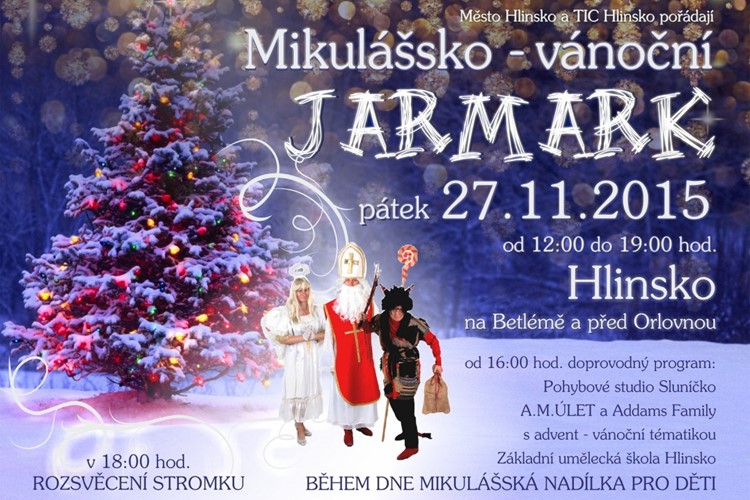 Mikulášsko-vánoční jarmark rozsvítí vánoční strom v Hlinsku