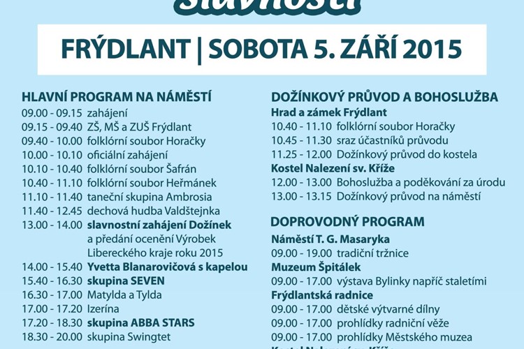 Třinácté Krajské dožínkové slavnosti hostí Frýdlant