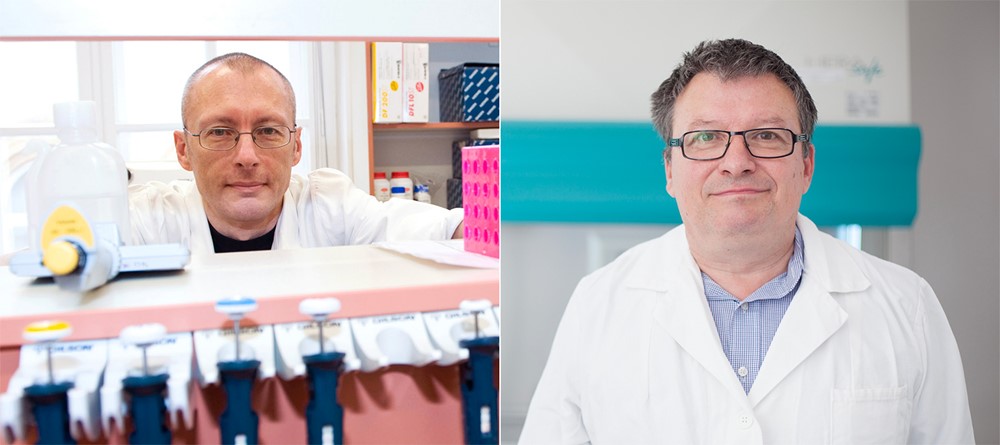 Děkan 1. lékařské fakulty UK prof. MUDr. Aleksi Šedo, DrSc. (vlevo) a přednosta Anatomického ústavu 1. LF UK prof. MUDr. Karel Smetana, DrSc.