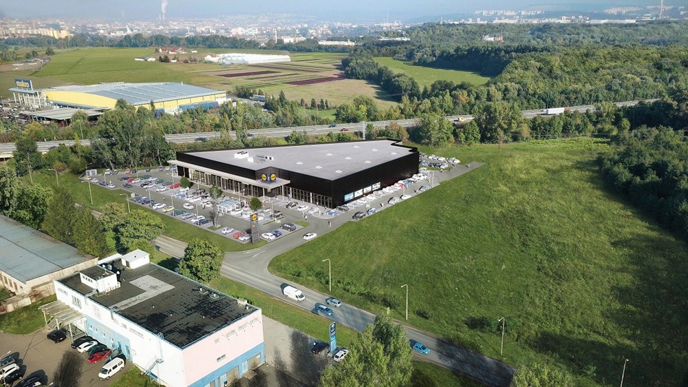 Vizualizace - nová prodejna Lidl v Brně v ulici Kaštanová.